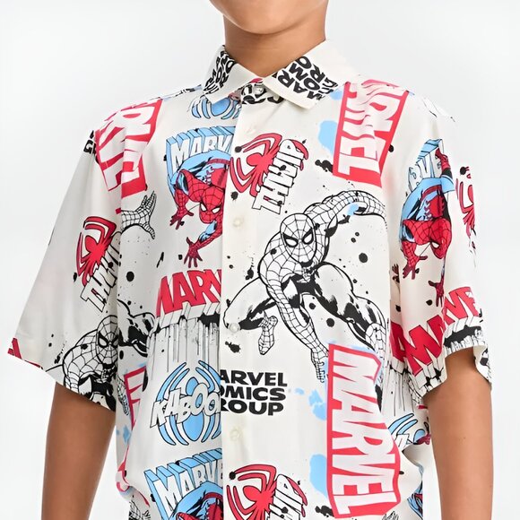 Marvel Spider-Man Camp Shirt Comic Print Hawaiian Kids XL Youth 14–16 - Picture 5 of 12